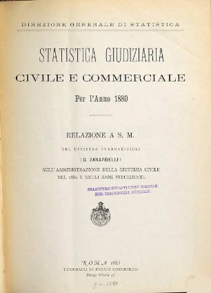 Statistica giudiziaria civile e commerciale. 1880 (1883)