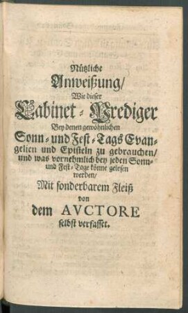 Anweißung zu denen Sonn- u. Fest-Tags-Evangelien und Episteln