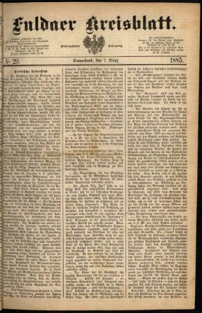 Ausgabe vom Samstag, den 07. März 1885.