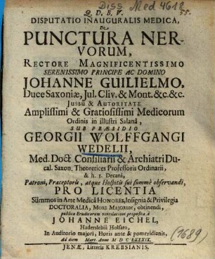 Disputatio Inauguralis Medica, De Punctura Nervorum
