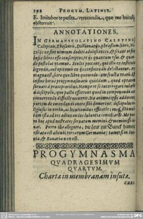 Progymnasma Quadragesimum Quartum. Chartae in membranam insutae