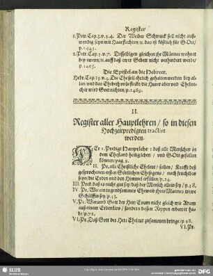 II. Register aller Hauptlehren, so in diesen Hochzeitpredigten tractirt werden