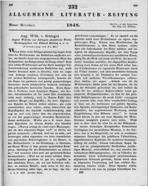Schlegel, A. W.: Sämmtliche Werke. 12 Bde. Hrsg. v. E. Böcking. Leipzig: Weidmann 1846-47 (Fortsetzung von Nr. 231)