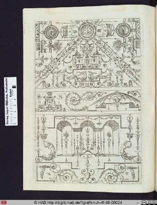 Grotesken, ornamentale Verzierungen und figürliche Darstellungen.