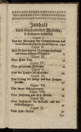 Innhalt derer abgehandelten Materien, so hierinnen befindlich.
