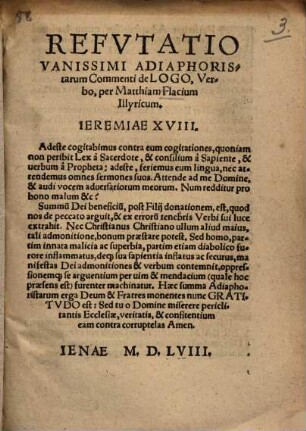 Refutatio vanissimi Adiaphoris tarum commenti de Logo