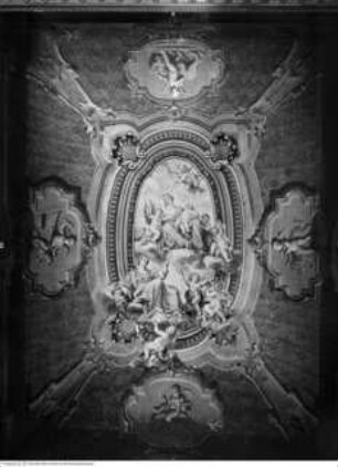 Caritas und Prudentia, sowie Allegorien der Erde, der Luft, des Wassers und der Unterwelt, Caritas und Prudentia