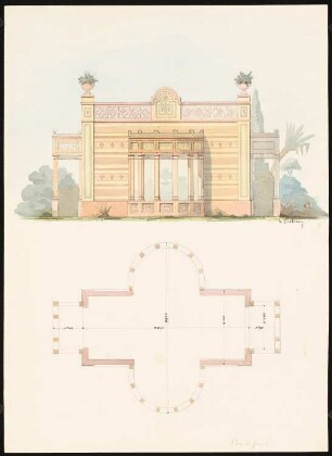 Pavillon, Gizeh: Ansicht und Grundriss eines Pavillons