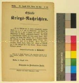 Kriegsdepesche des Norddeutschen Bundes über die Schlacht bei Gravelotte am 18.8.1870