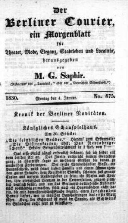 No. 875, Montag den 4. Januar 1830