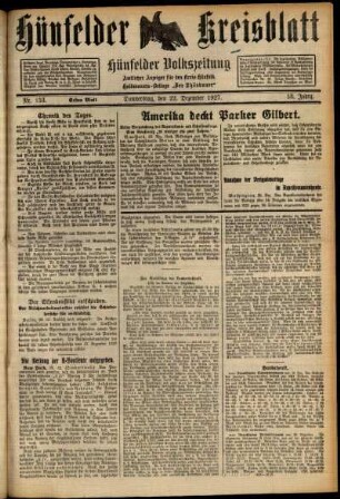 Erste Ausgabe vom Donnerstag, den 22. Dezember 1927.