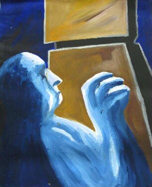 Menschliche Figur in Blau