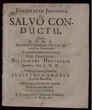 Disputatio Iuridica De Salvo Conductu