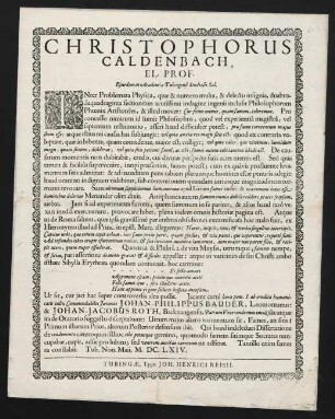 Christophorus Caldenbach, El. Prof. Ejusdem In Academia Tubingensi Studiosis Sal.