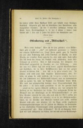 Offenbarung und "Wissenschaft" : (Schluß)