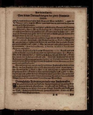 Das dritte Capitel. Von denen Vertunckelungen der zwey Himmels-Liechter