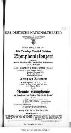 Zum Todestage Friedrich Schillers Symphoniekonzert