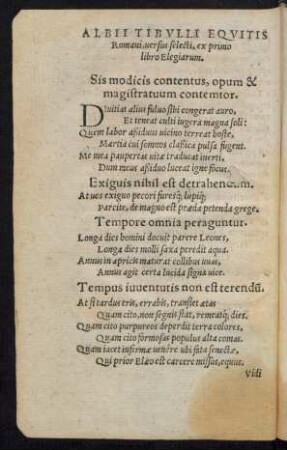 Albii Tibulli Equitis Romani, versus selecti, ex primo libro Elegiarum.