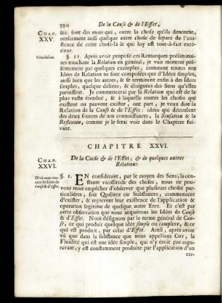 Chapitre XXVI. De la Caufe & de l' Effet; & de quelques autres Relations