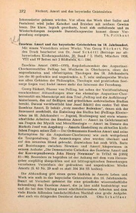 372 [Rezension] Rückert, Georg, Eusebius Amort und das bayerische Geistesleben im 18. Jahrhundert