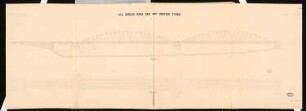 Eisenbahnbrücke Schinkelwettbewerb 1862: Grundriss auf drei Ebenen, Aufriss Seitenansicht (zur Mündung); Maßstabsleiste