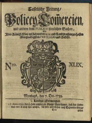 Nro. XLIX, Montags, den 7. Dec. 1739