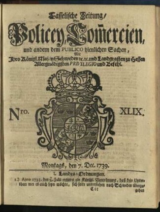 Nro. XLIX, Montags, den 7. Dec. 1739