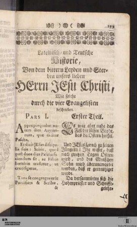 Historie, Von dem bittern Leyden und Sterben unsers lieben HErrn JEsu Christi.
