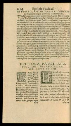 Epistola Pauli Apostoli Ad Thessalonicenses.