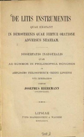 De litis instrumentis quae exstant in Demosthenis quaefertur oratione adversus Neaeram : Diss. inaug.