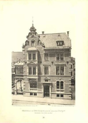 Tafel 38. Wohnhaus von Gebr. Haag, Böheimstr. 42 (Karlsvorstadt) Stuttgart. Architekten: Bihl & Wolz