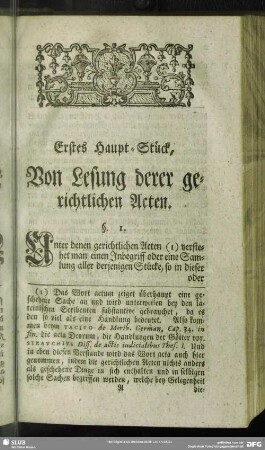 Erstes Haupt-Stück, Von Lesung derer gerichtlichen Acten