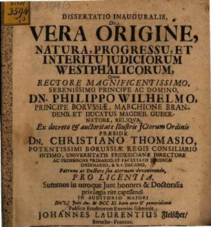 Diss. inaug. de origine, natura, progressu, et interitu iudiciorum Westphalicorum