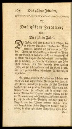 XII. Das güldne Zeitalter; oder Die reisende Fabel