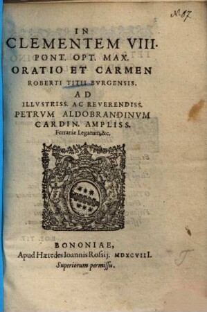 In Clementem VIII. pont. max. oratio et carmen