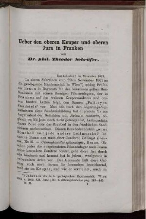 Ueber den oberen Keuper und oberen Jura in Franken