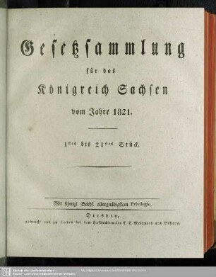 1821: Gesetzsammlung für das Königreich Sachsen