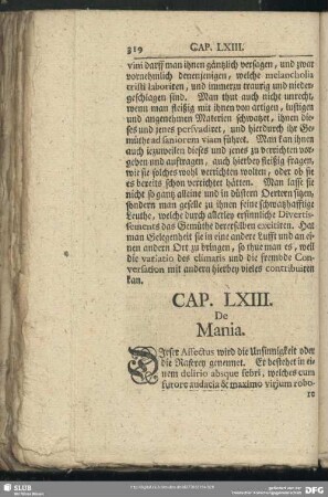 Cap. LXIII. De Mania