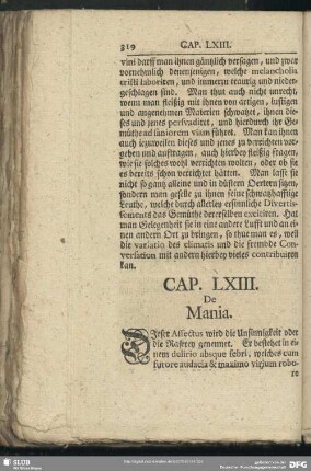 Cap. LXIII. De Mania