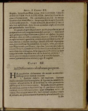 Caput XII Ad Differentias calculorum properat.