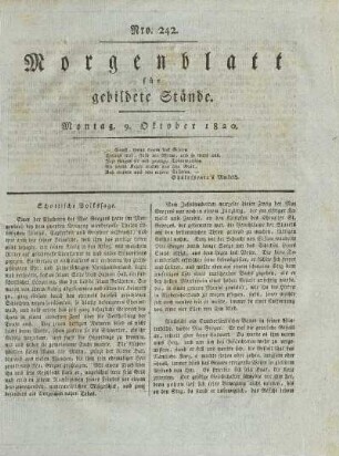 Nro. 242. Montag, 9. Oktober 1820. - Nro. 247. Sonnabend, 14. Oktober 1820.