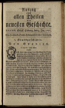 XXXXIX. Stück. Coburg, den 4. Dec. 1751.