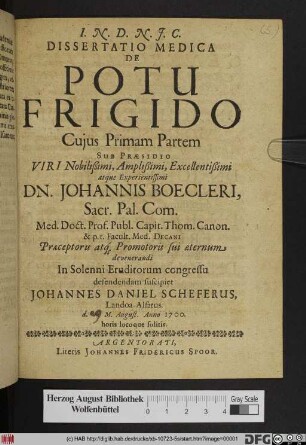Dissertatio Medica De Potu Frigido