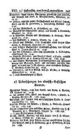 2) Uebersetzungen der römisch-klassischen Autoren