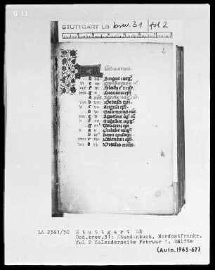 Lateinisch-französisches Stundenbuch — KL-Ligatur mit anschließender Ranke, Folio 2recto
