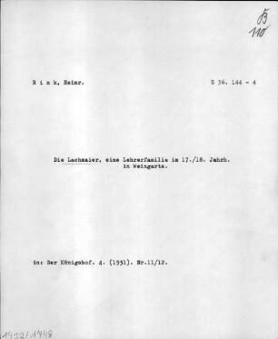Alter Realkatalog (1501-1952), Teil Bayern, 110,8. Einzelne Adelsgeschichten und Familiengeschichten, alphabetisch: L - BSB Cbm Cat. 805(1 b 110,8