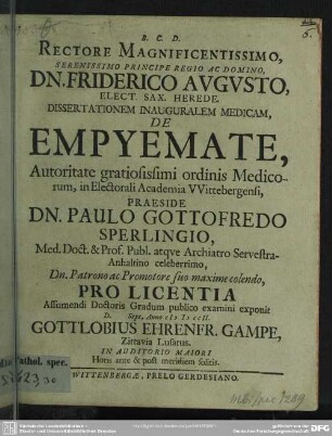 Dissertationem Inauguralem Medicam De Empyemate