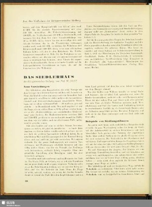 Das Siedlerhaus : der kleingärtnerischen Siedlung
