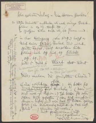 Brief an Willy Strecker, Ludwig Strecker und B. Schott's Söhne : 09.1924
