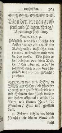Von den dreyen grossen Land-Plagen/ Krieg/ Theurung/ Pestilentz.